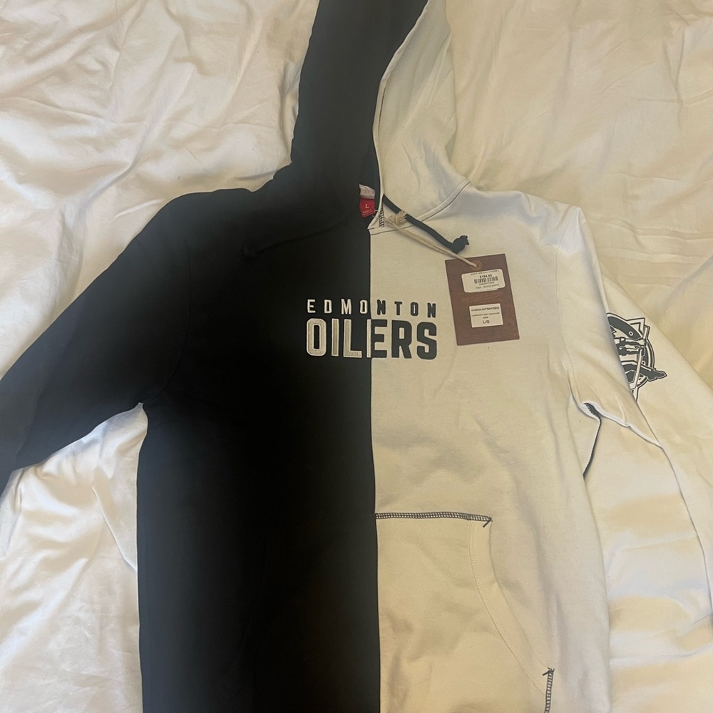 Edmonton Oilers Black and White Hoodie- Discontinued- old stock (hard to find !)